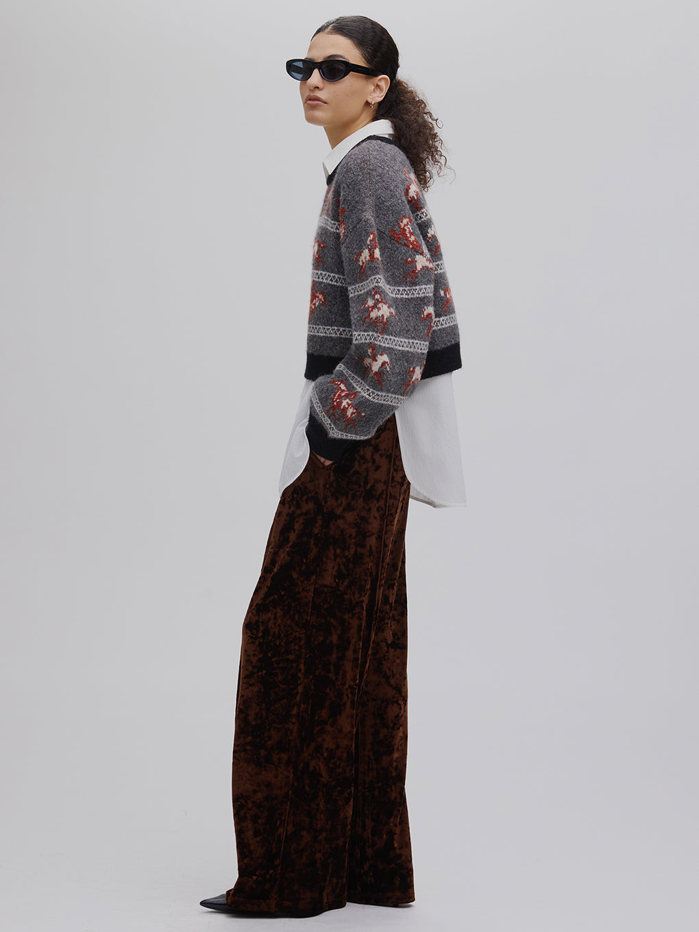 ACETATE VELOUR STRAIGHT WIDE PANTS