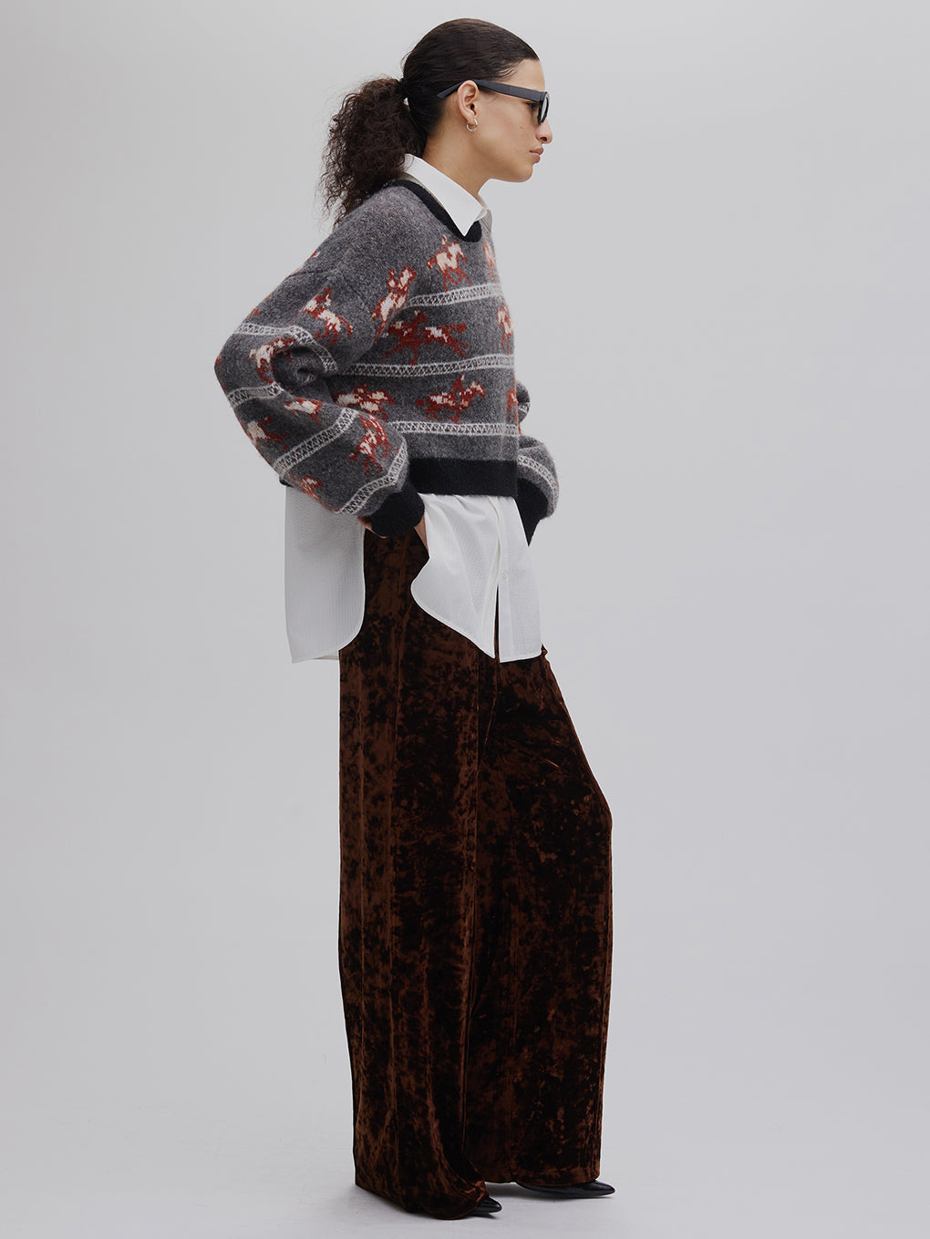 ACETATE VELOUR STRAIGHT WIDE PANTS