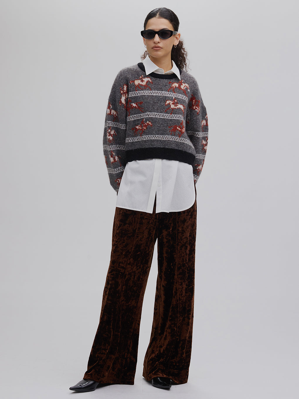 ACETATE VELOUR STRAIGHT WIDE PANTS