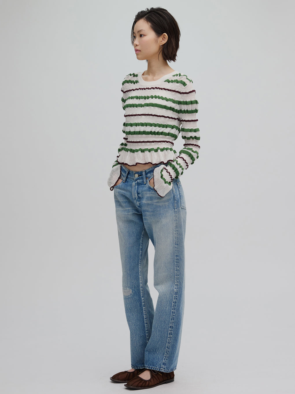 BUMPY MULTI BORDER KNIT TOP