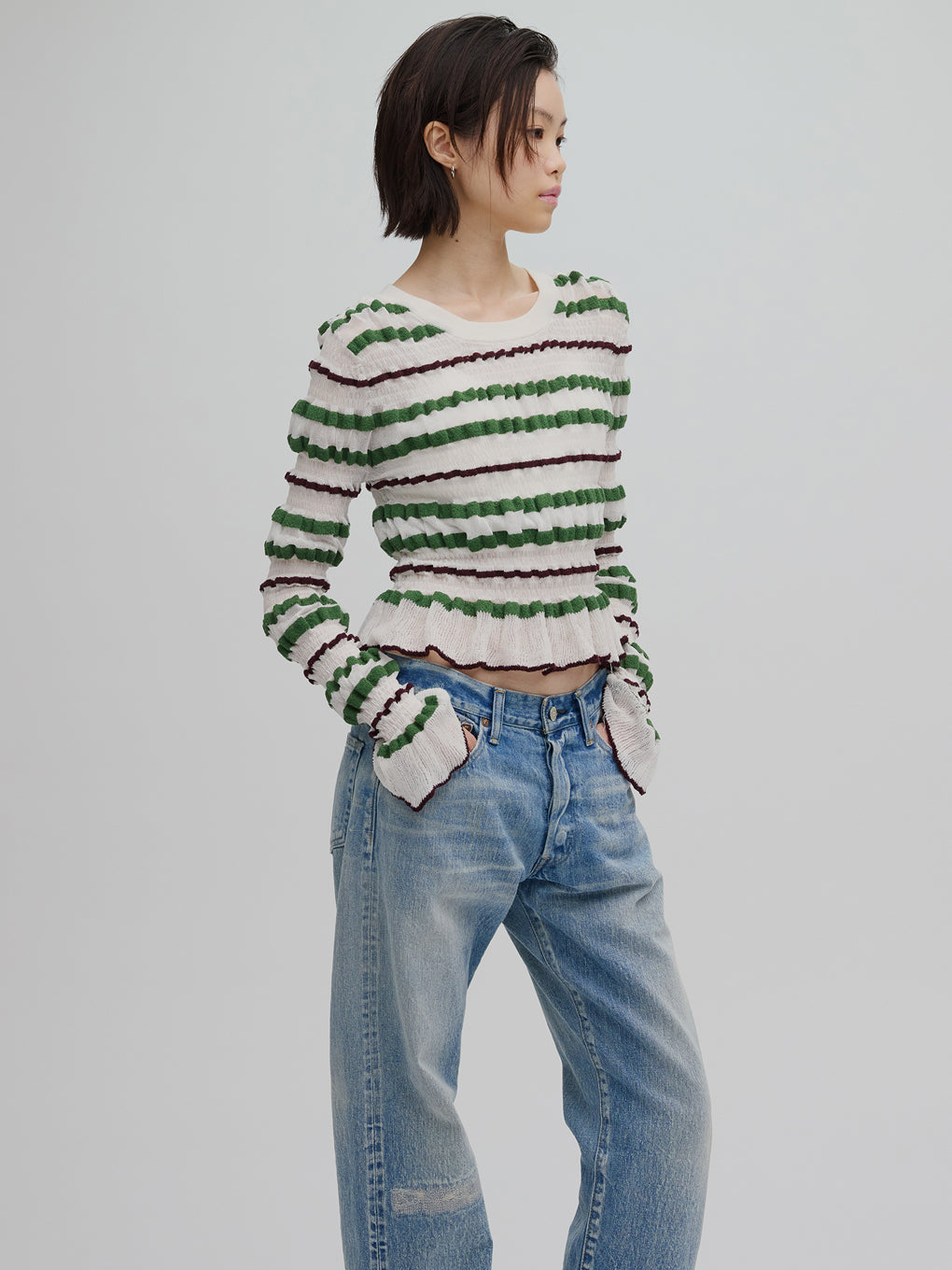 BUMPY MULTI BORDER KNIT TOP