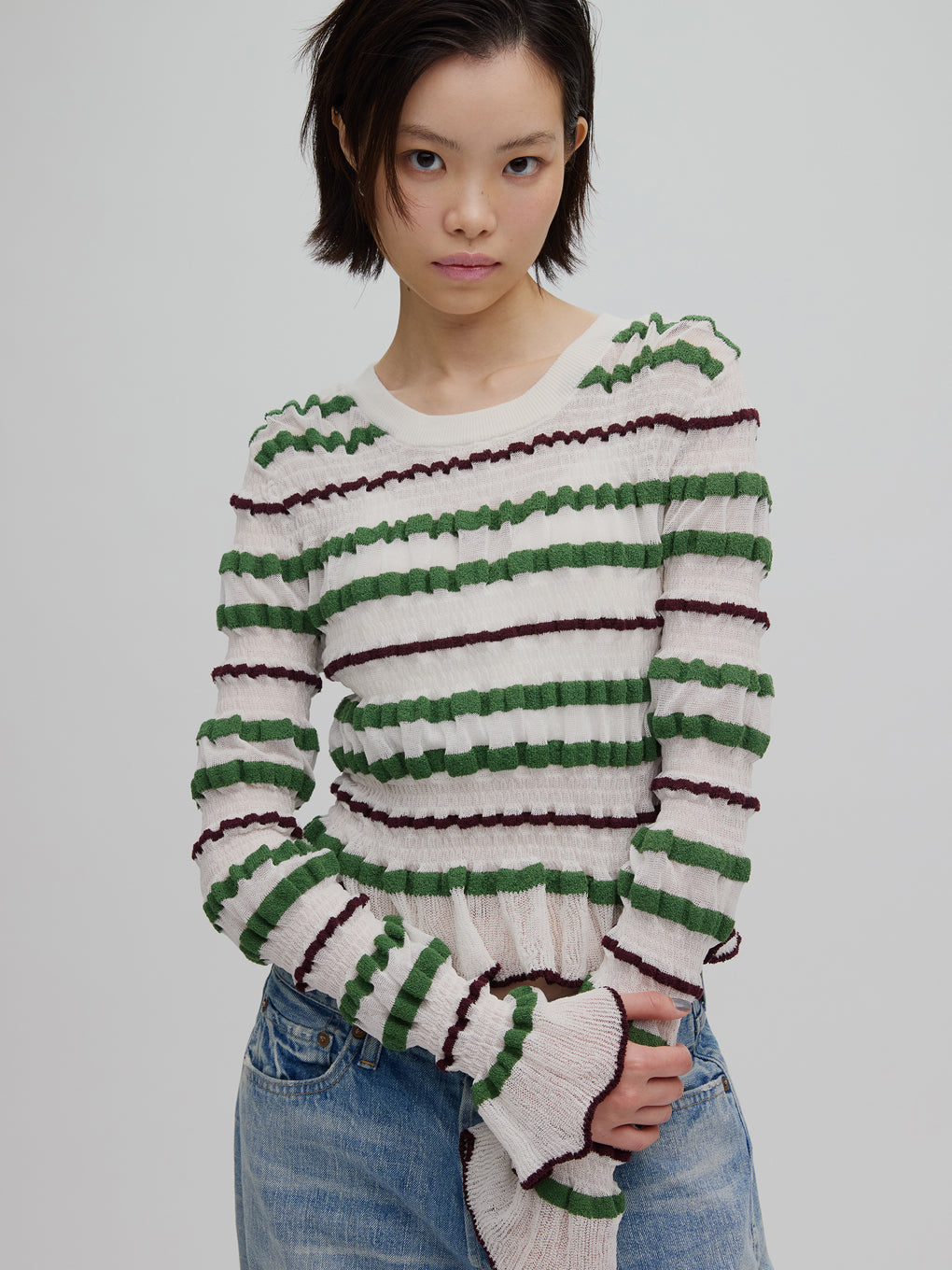 BUMPY MULTI BORDER KNIT TOP
