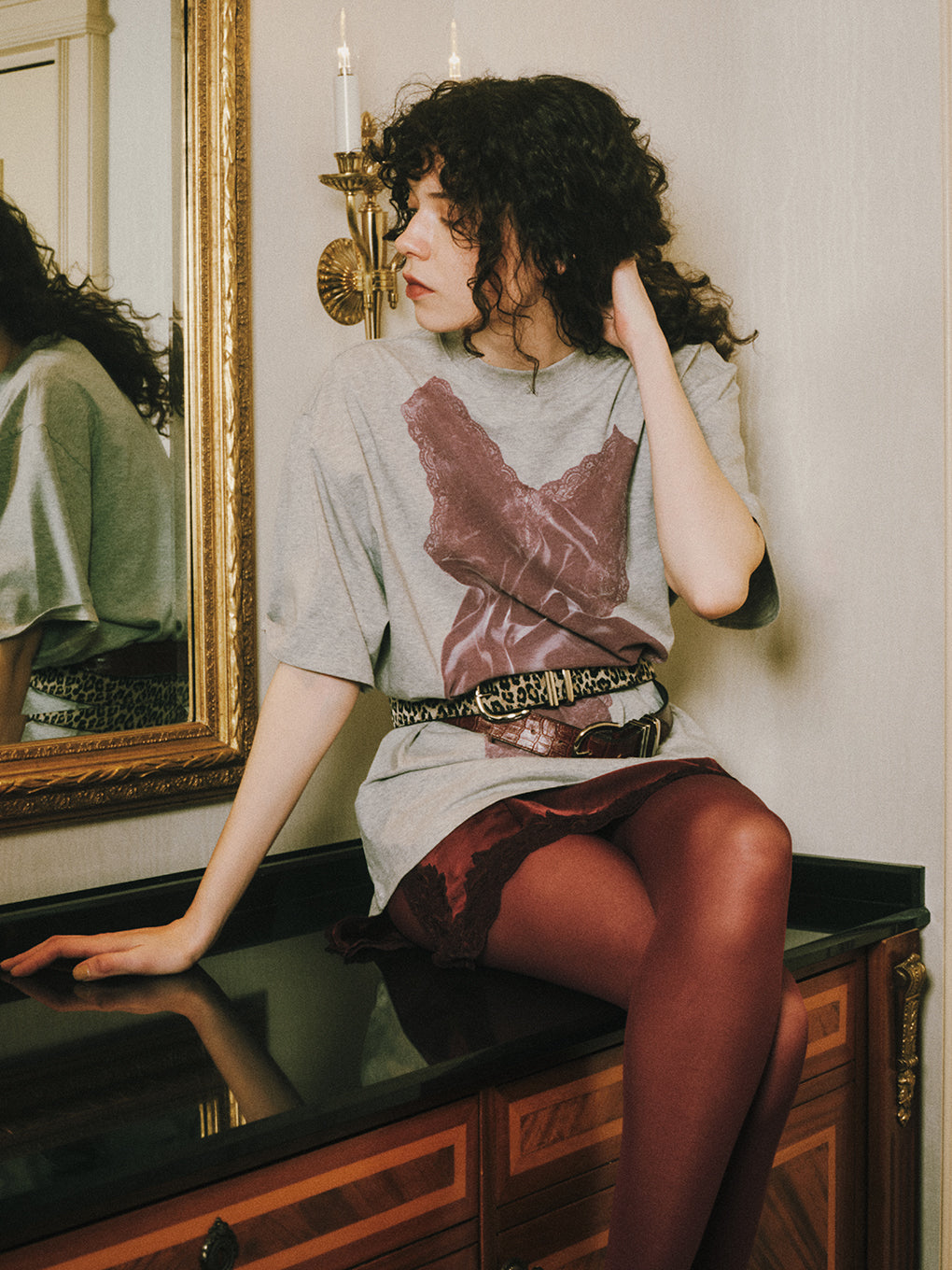 LACY SATIN TUNIC LAYERED TOP