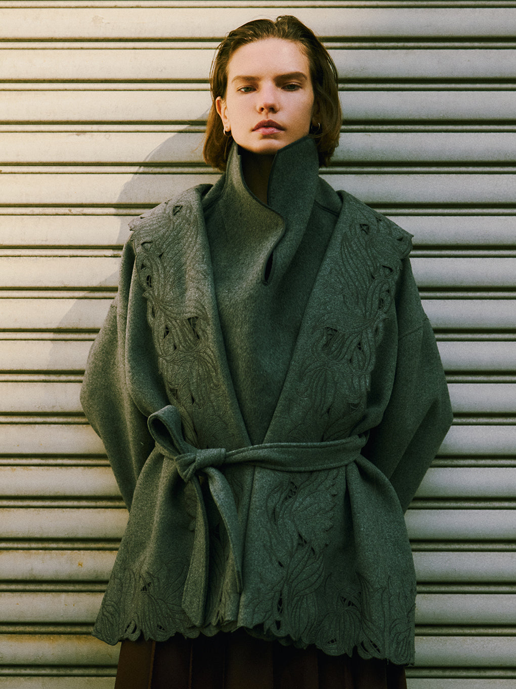 WOOL EMBROIDERY GOWN COAT