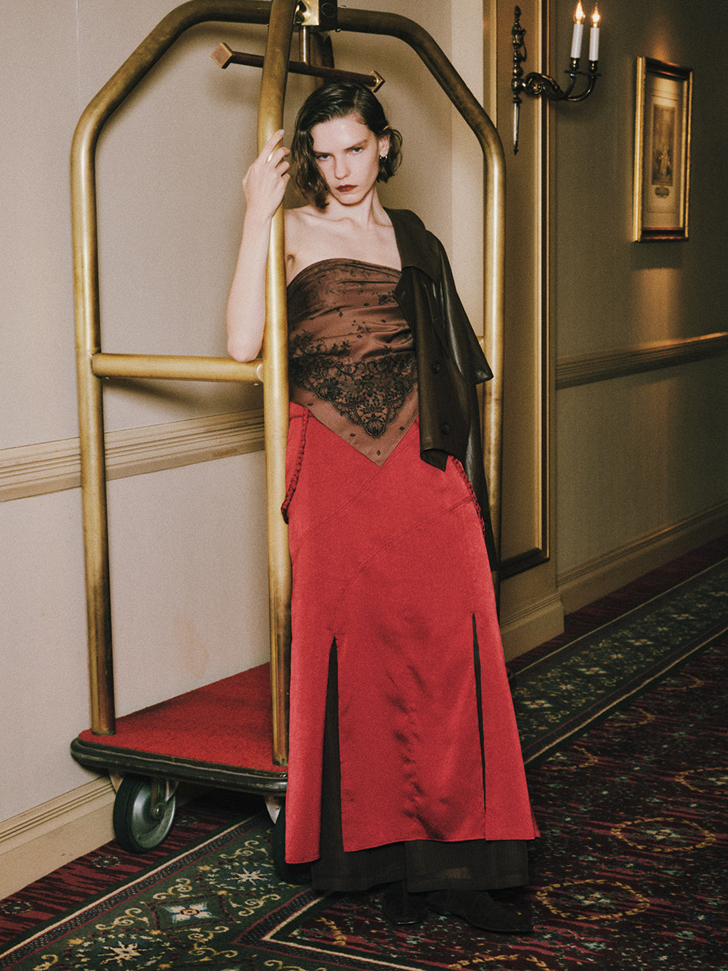 CRUSHED SATIN ARRANGE CORD SKIRT