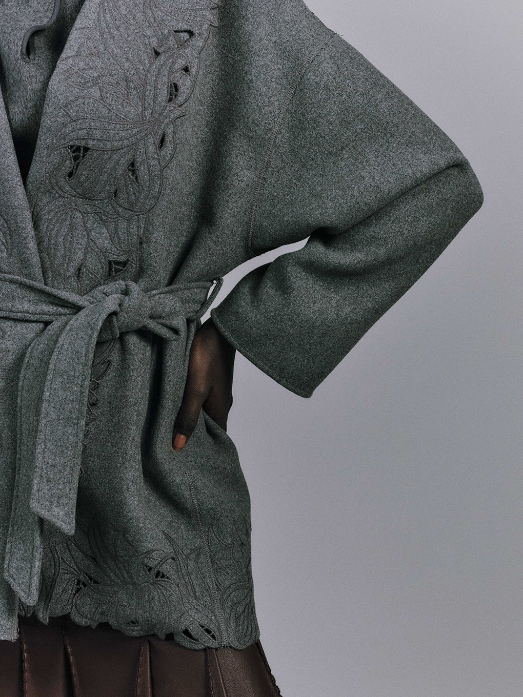 WOOL EMBROIDERY GOWN COAT