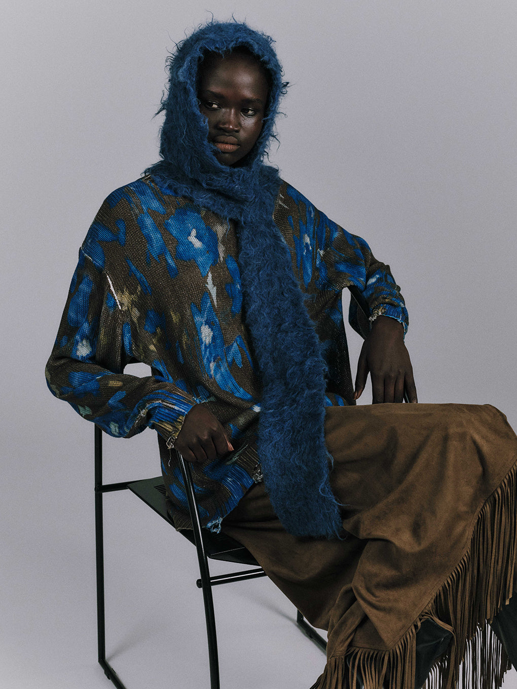 SHAGGY HOODED KNIT MUFFLER