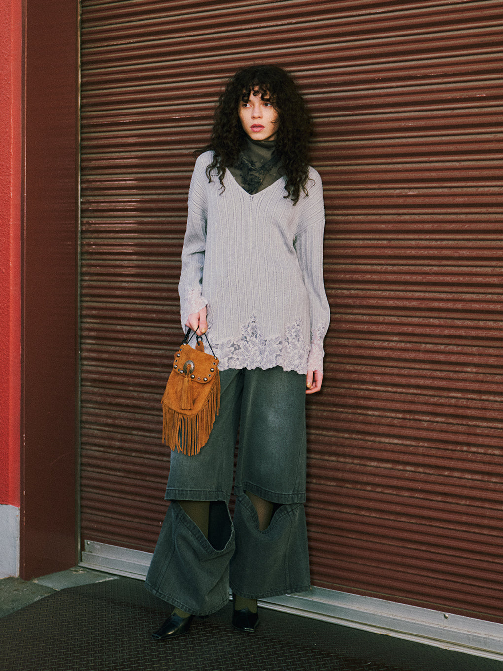 2WAY LACE DOCKING LADY KNIT TOP