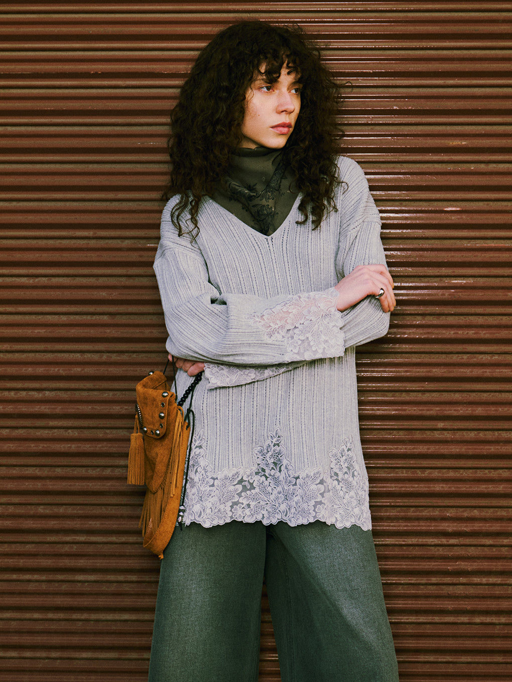 2WAY LACE DOCKING LADY KNIT TOP