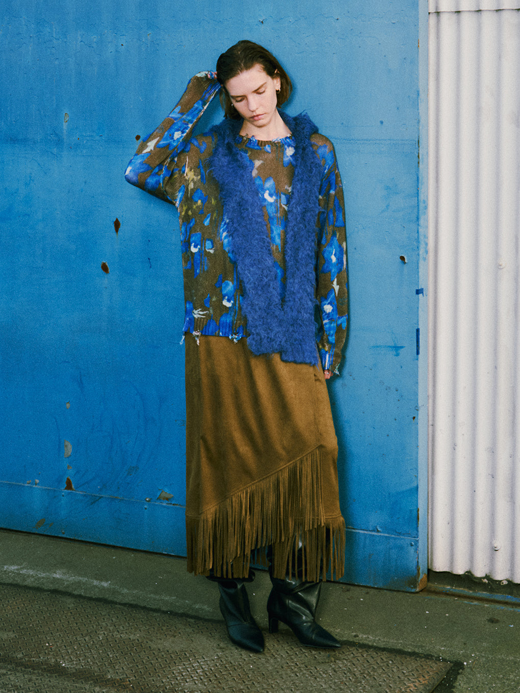 SHAGGY HOODED KNIT MUFFLER