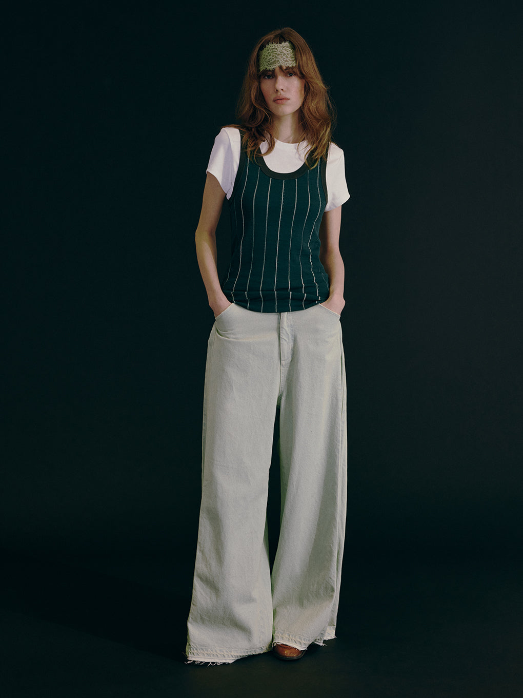 SIDE TUCK WIDE FLARE DENIM PANTS