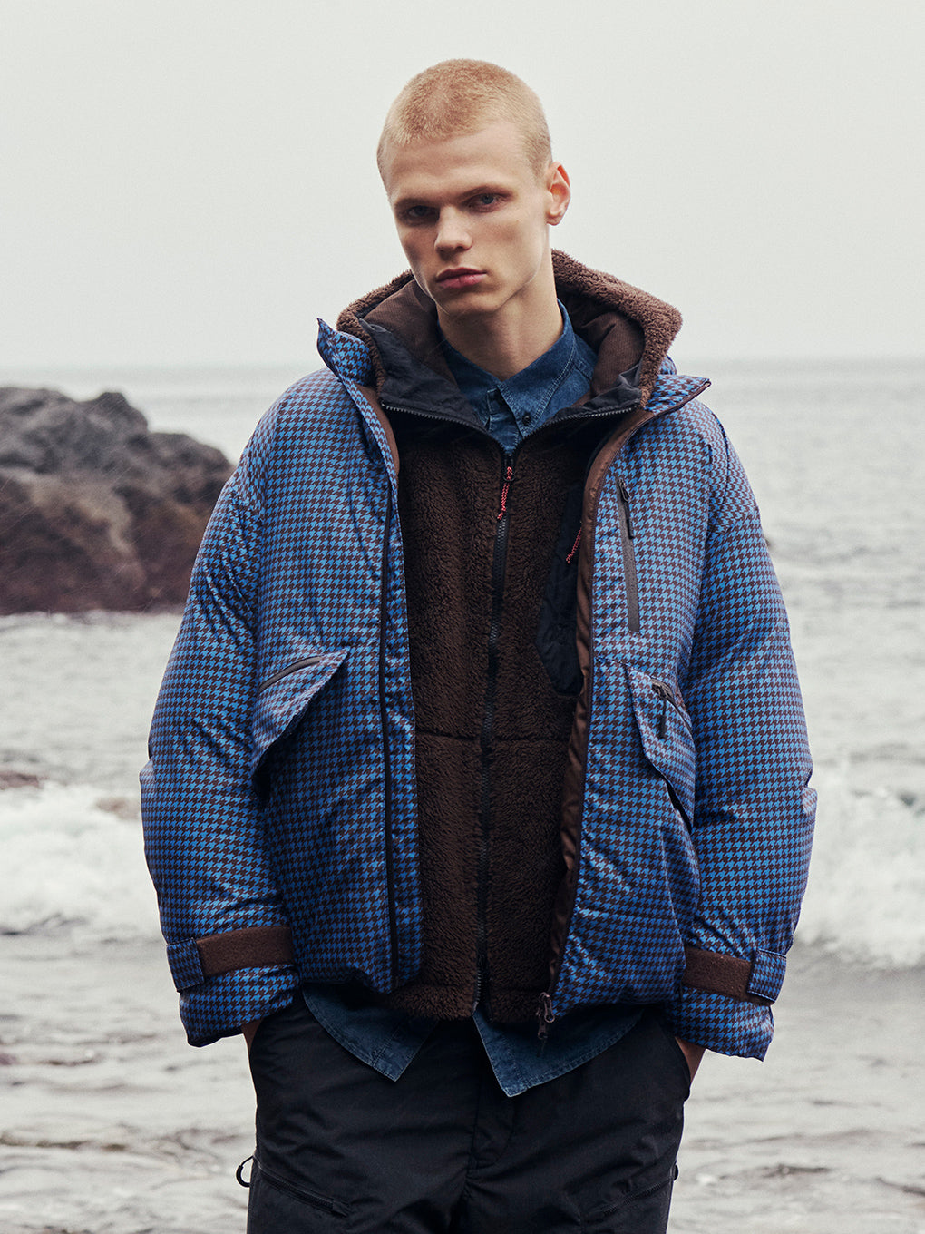 NANGA × Ameri POCKET HOUNDSTOOTH DOWN COAT
