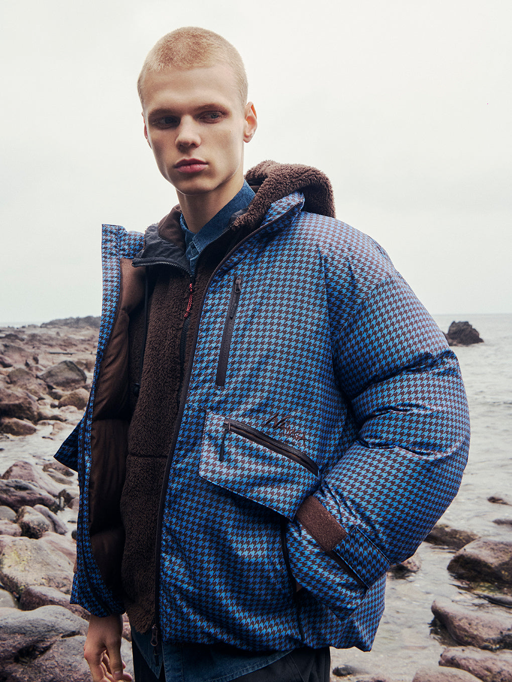 NANGA × Ameri POCKET HOUNDSTOOTH DOWN COAT