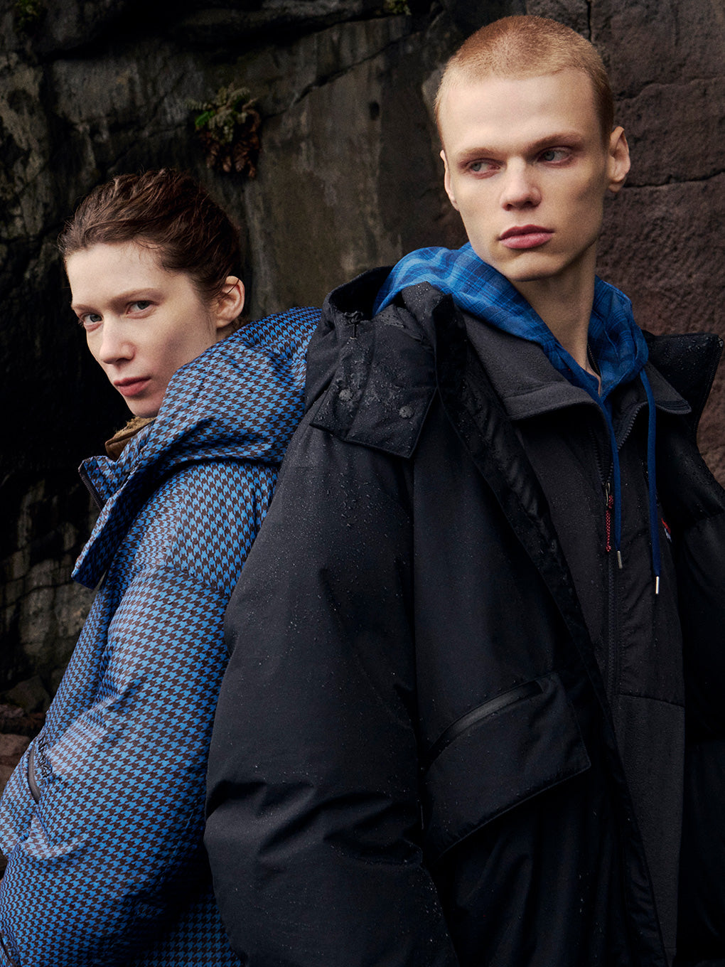 NANGA × Ameri POCKET HOUNDSTOOTH DOWN COAT