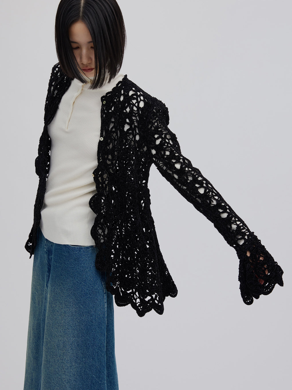 UND CUTWORK EMBROIDERY DENIM SKIRT