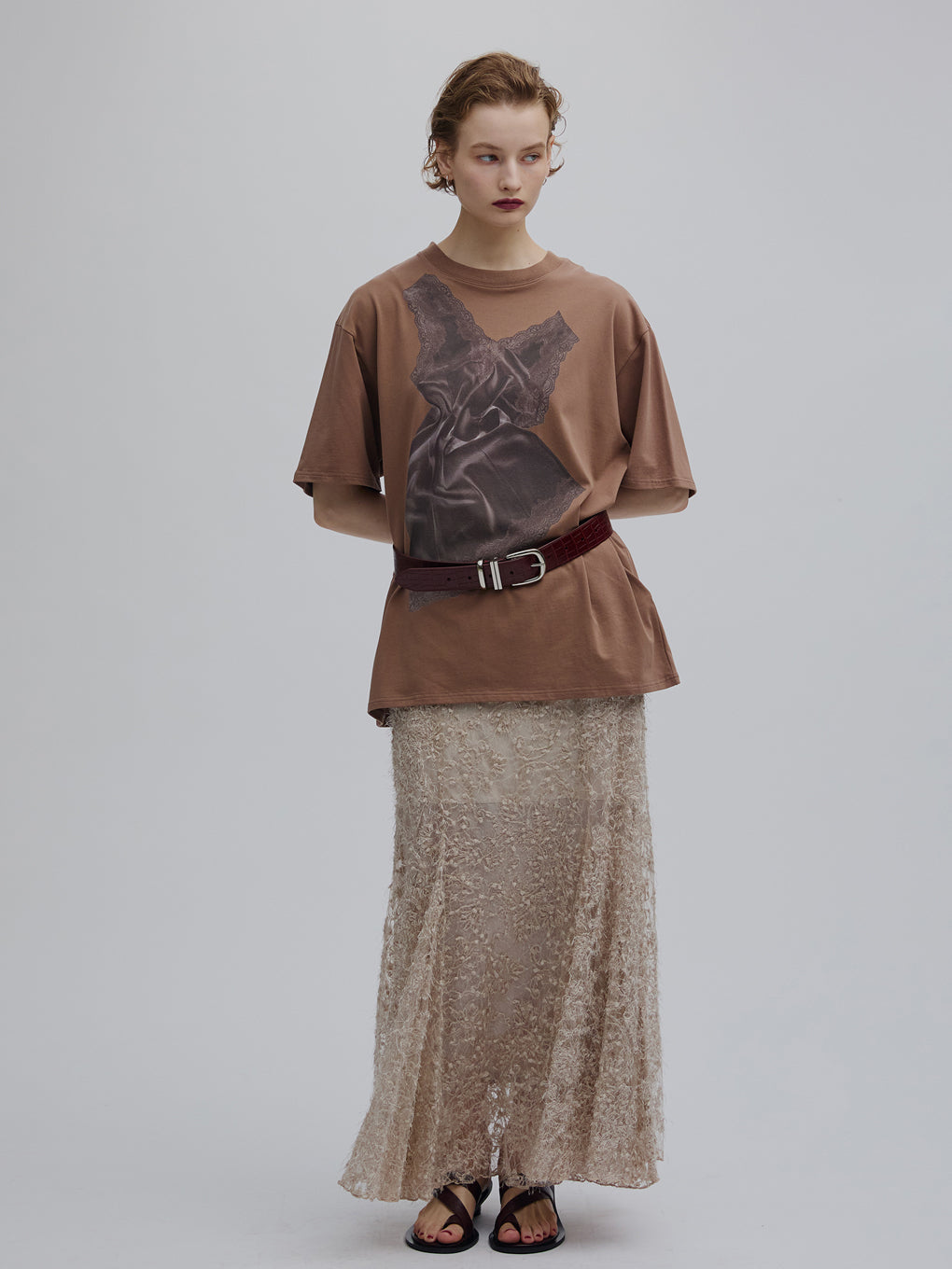 LACY SATIN PRINT TEE
