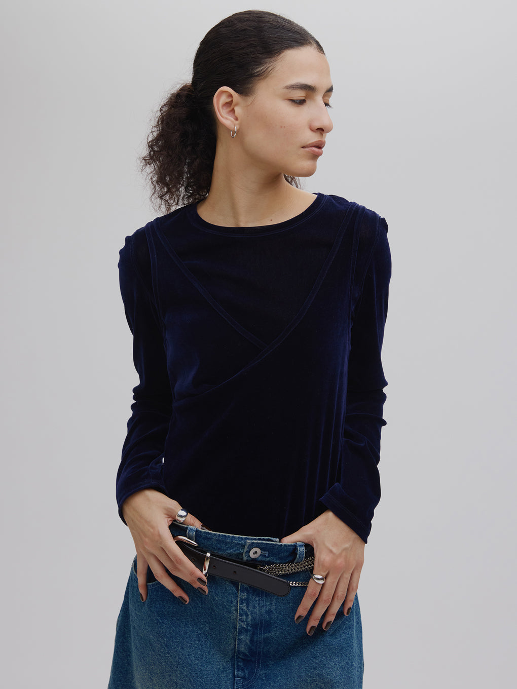 CROSS LAYERED FLOCKY TULLE TOP