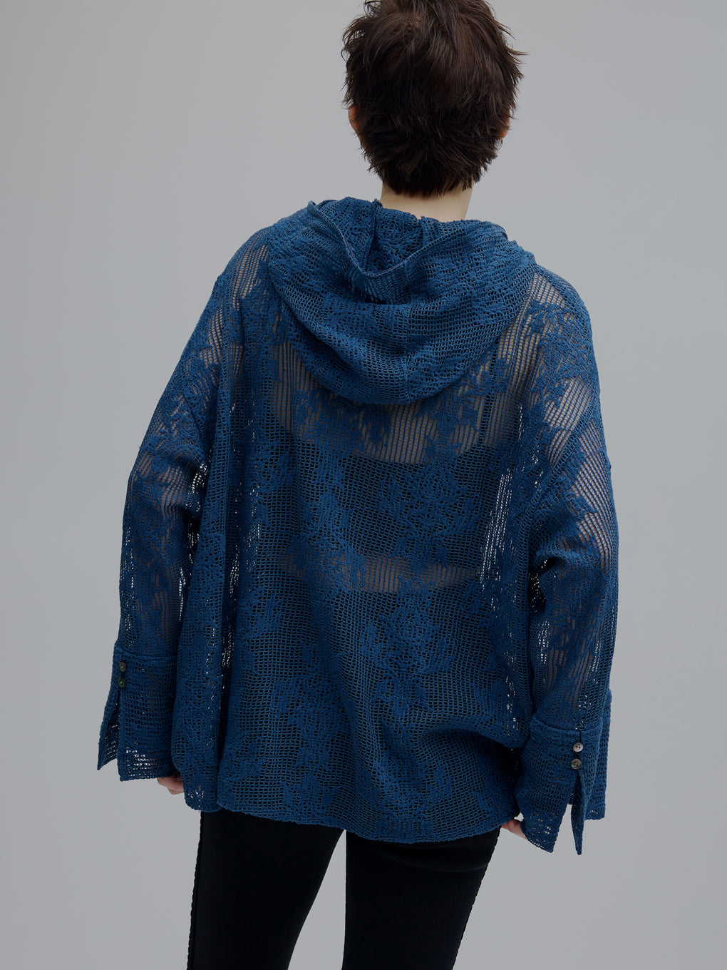 2WAY MESH DAMASK EMBROIDERY HOOD BLOUSE