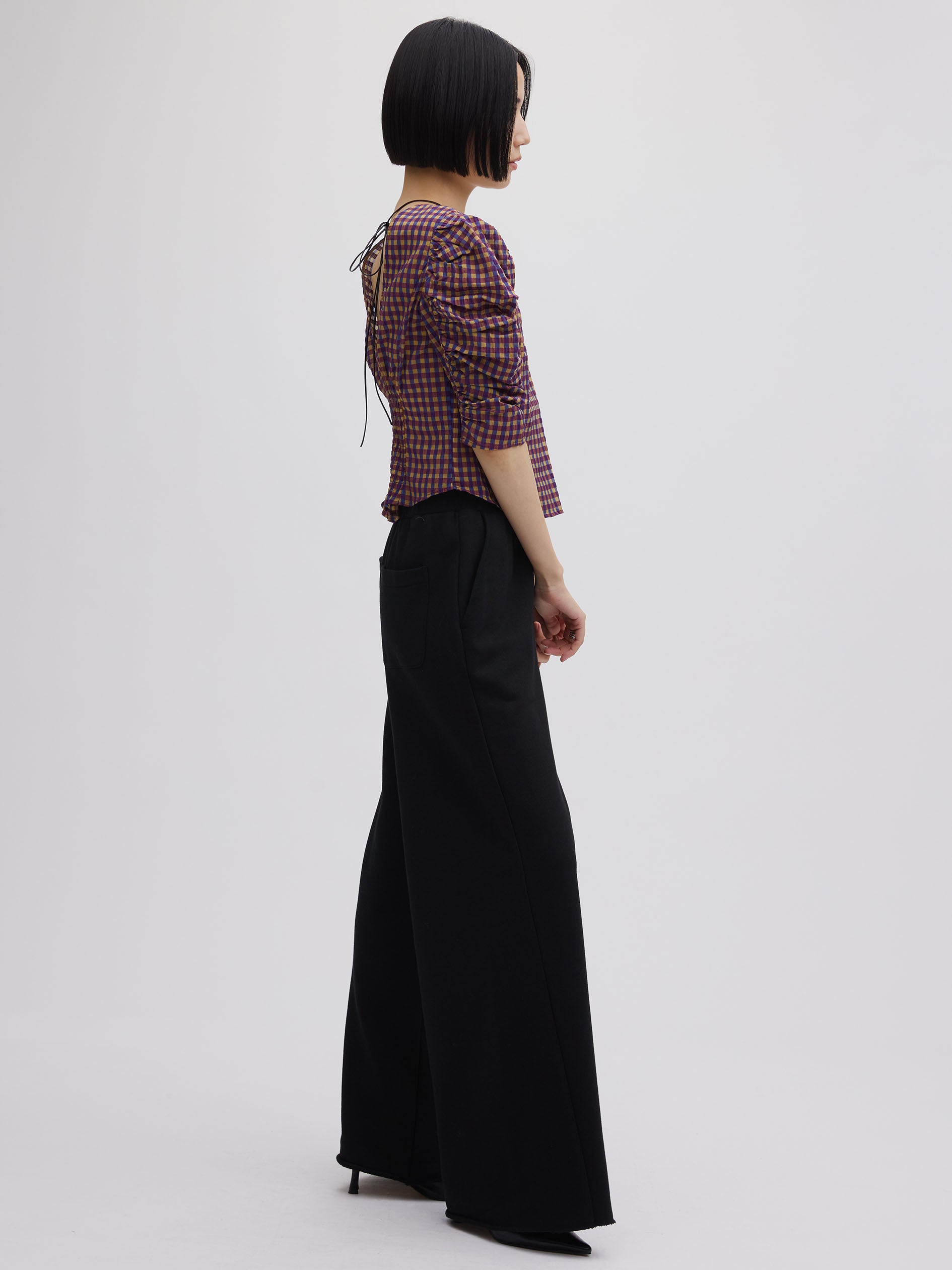 CHECK PUFF SLEEVE TOP