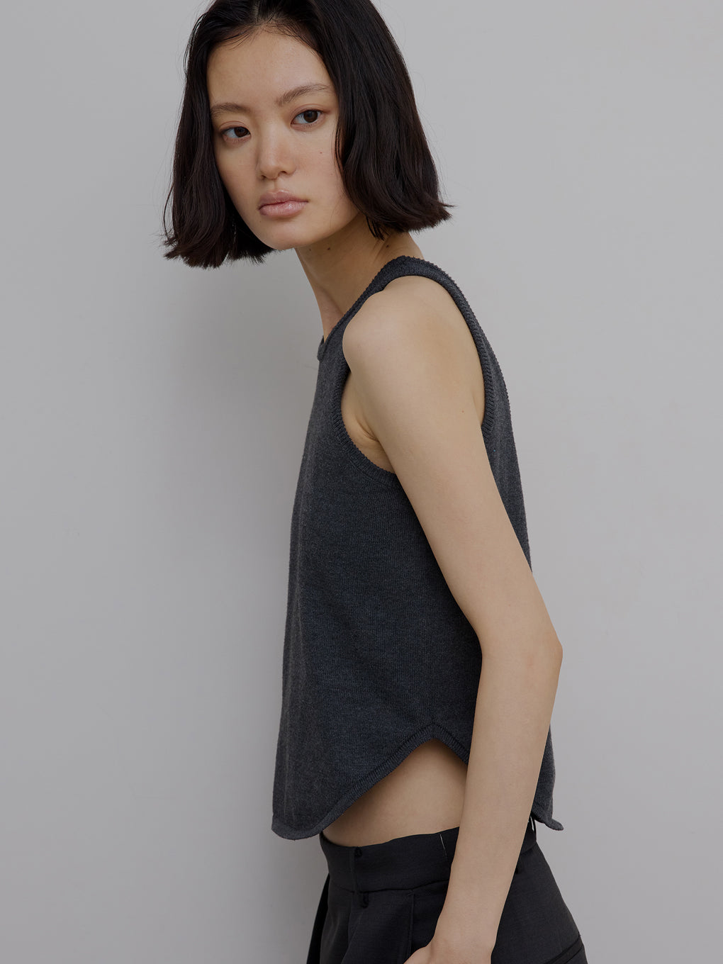 Ameri LOW BASIC WAIST STOP KNIT TOP グレー LOW BASIC WAIST STOP KNIT TOP