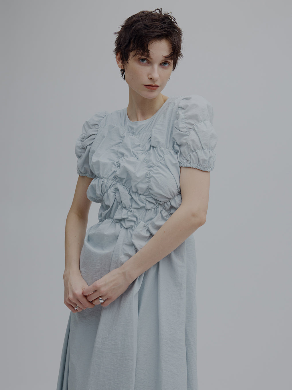 BUMPY GATHER FLARE DRESS