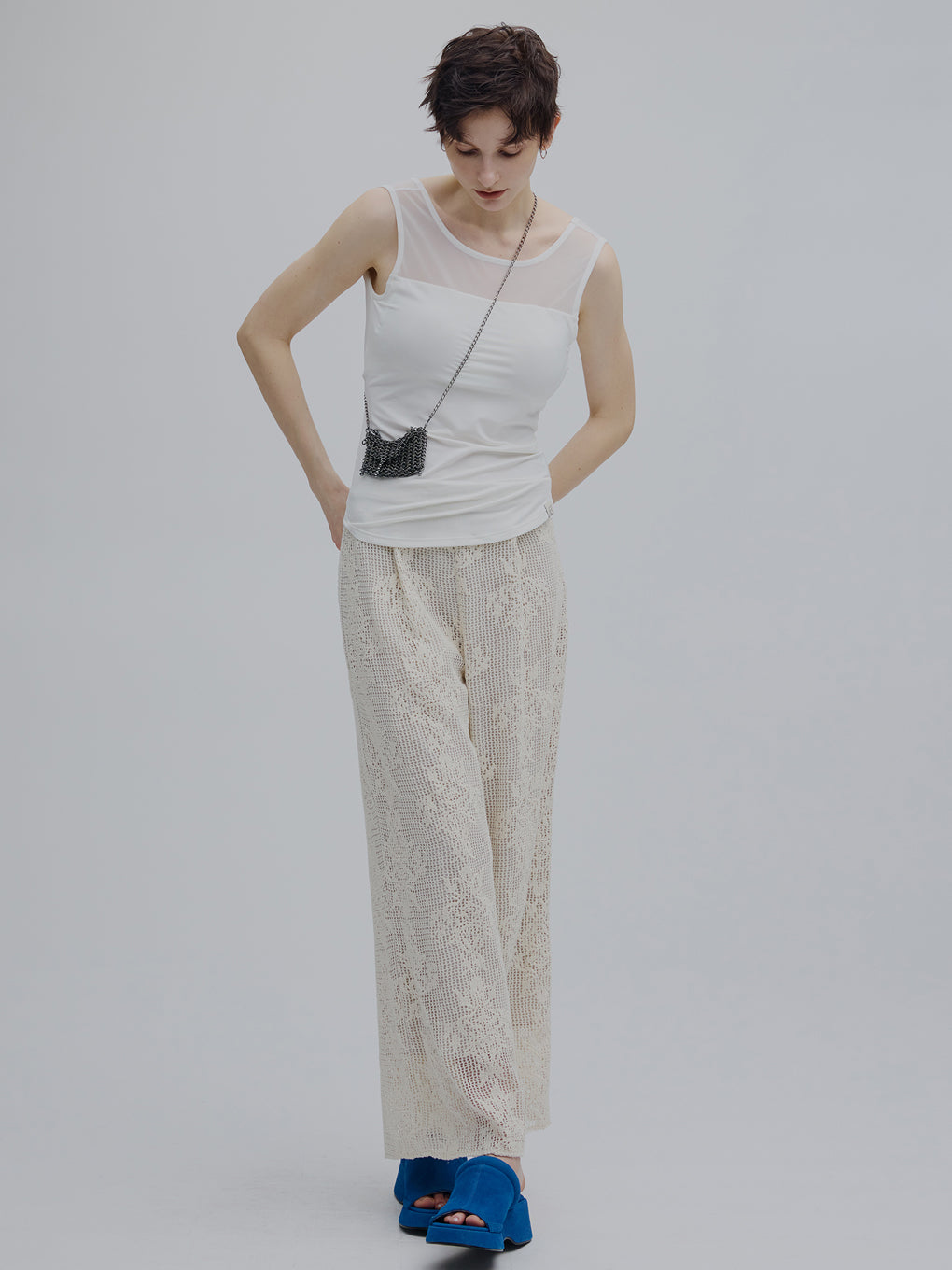 MESH DAMASK EMBROIDERY PANTS