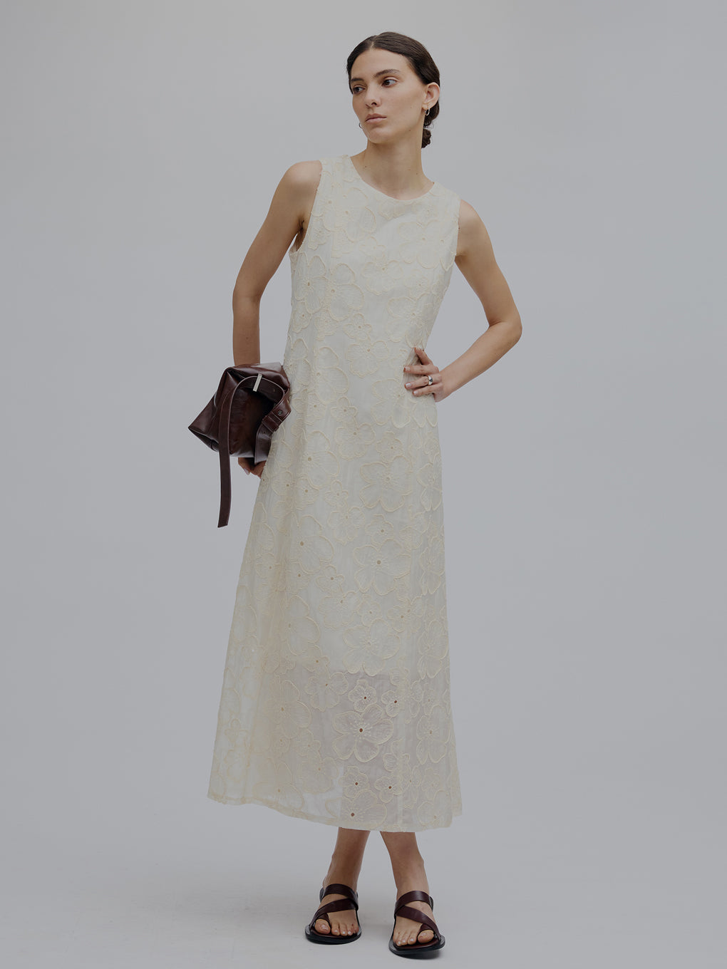 MEDI EMBROIDERY BACK LACE UP DRESS