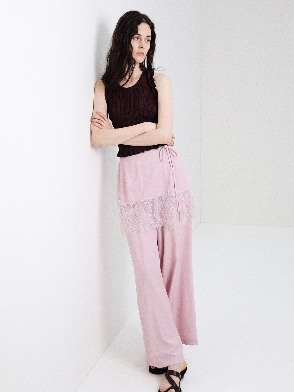 MEDI DENIMLIKE LACE DOCKING LAYERED PANTS