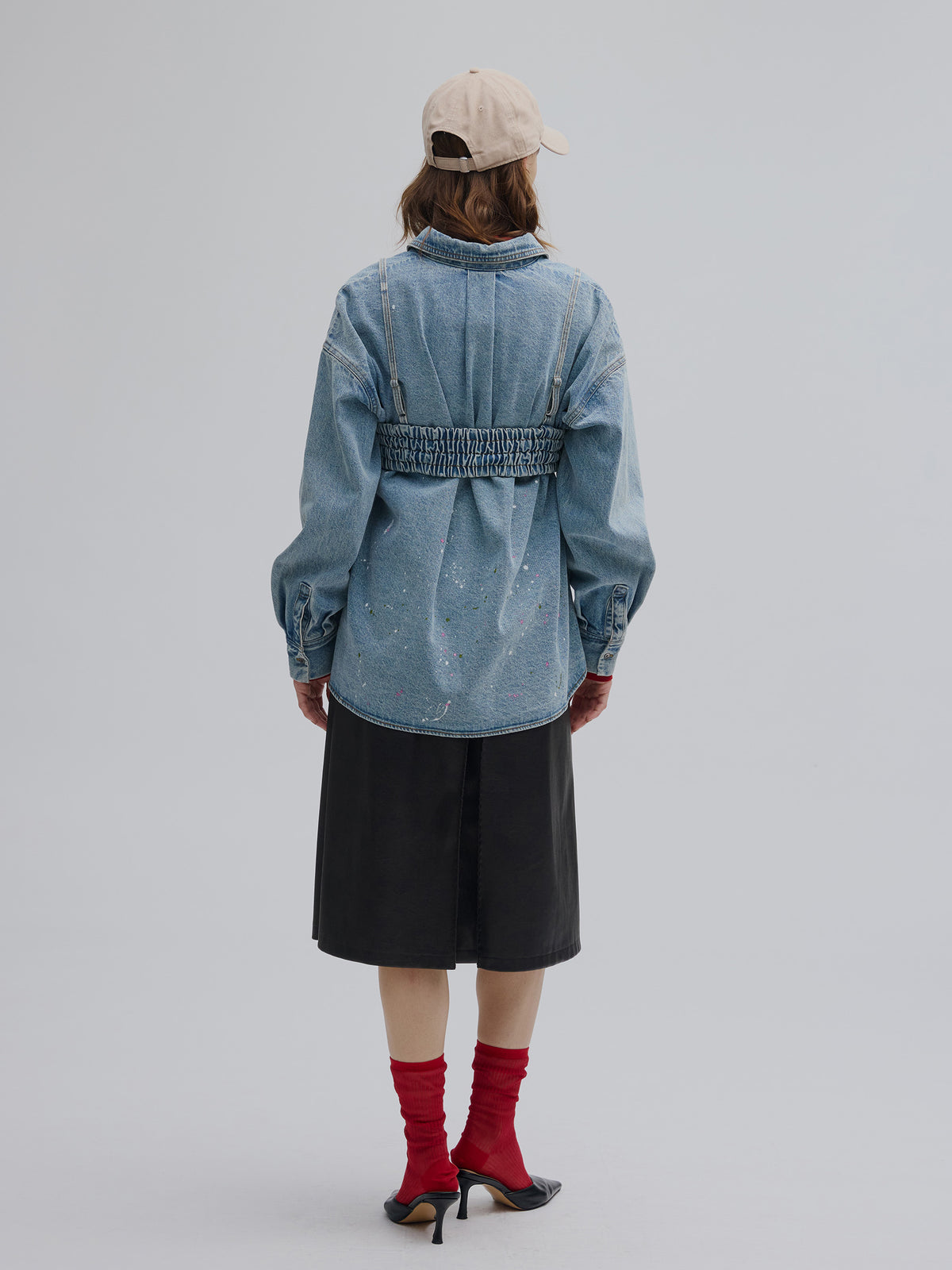 BUSTIER SET OVER DENIM PAINT SHIRT