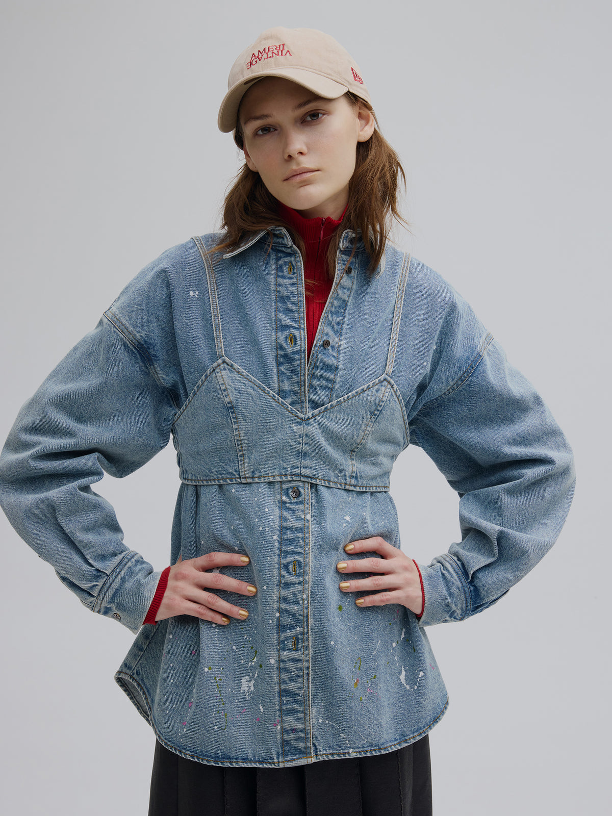 BUSTIER SET OVER DENIM PAINT SHIRT