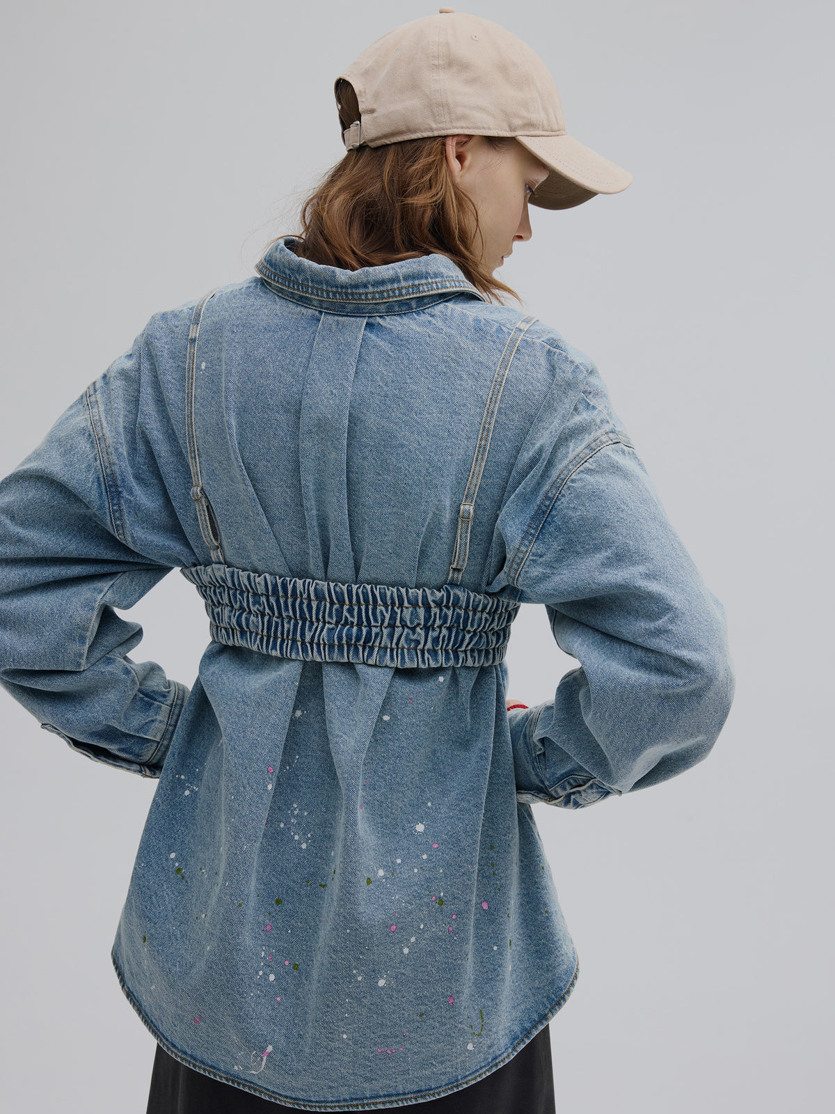 BUSTIER SET OVER DENIM PAINT SHIRT
