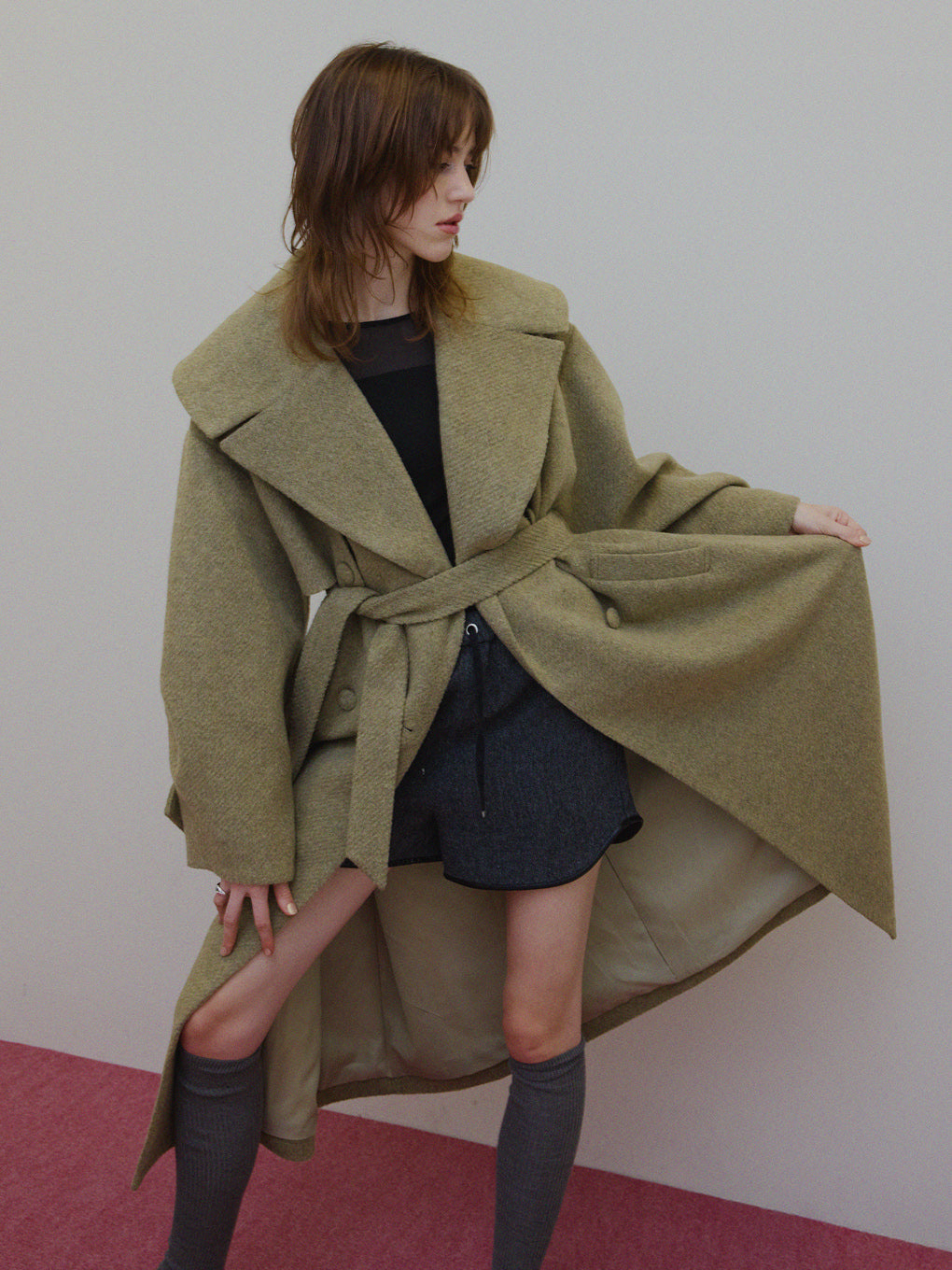 UND BIG ROUND COLLAR WOOL LONG COAT