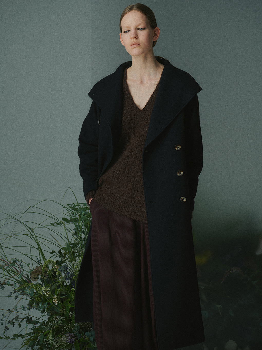 UND WOOL ASYMMETRY STAND COLLAR COAT