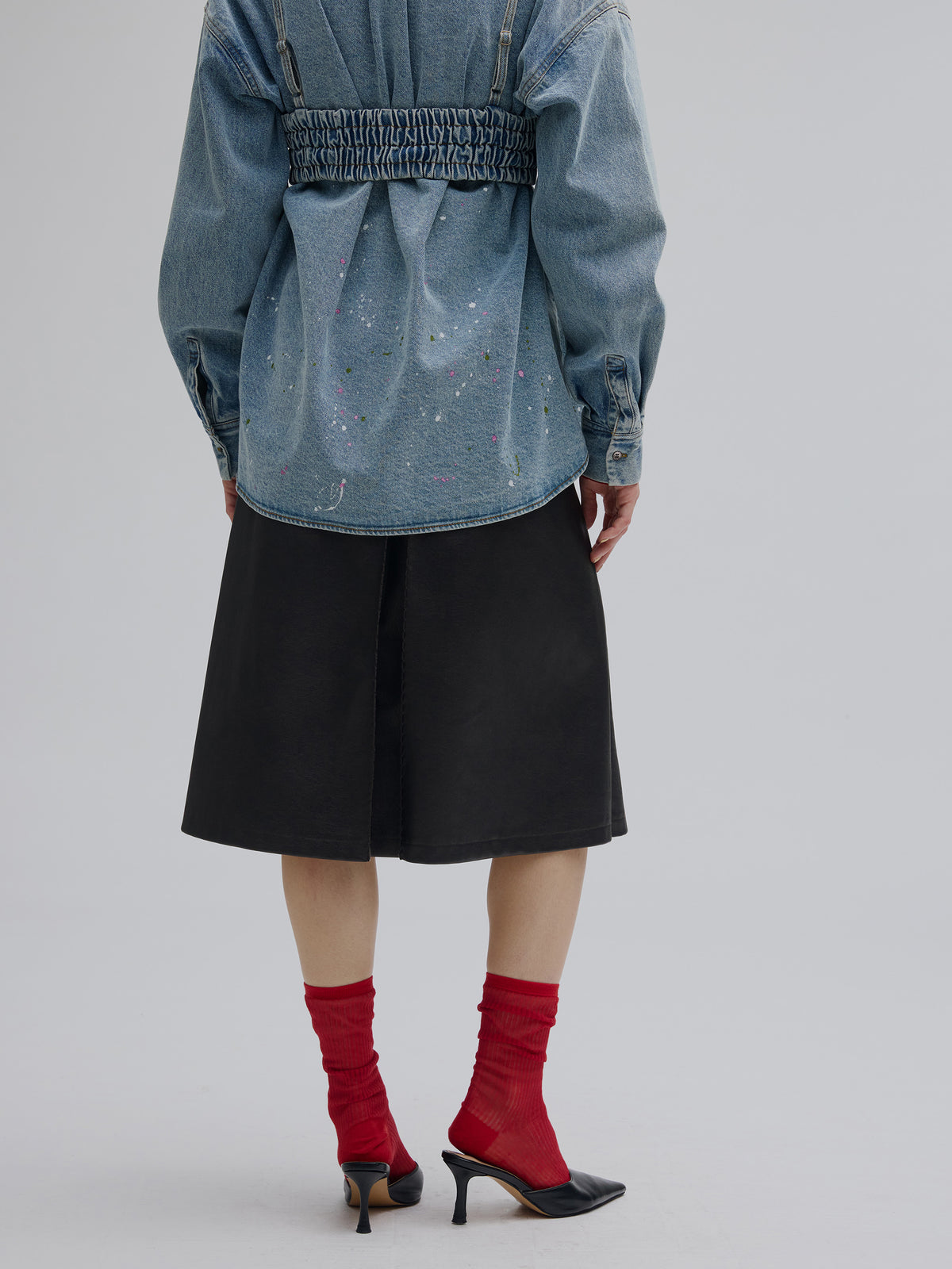 PLEATS MEDIUM SYNTHETIC LEATHER SKIRT