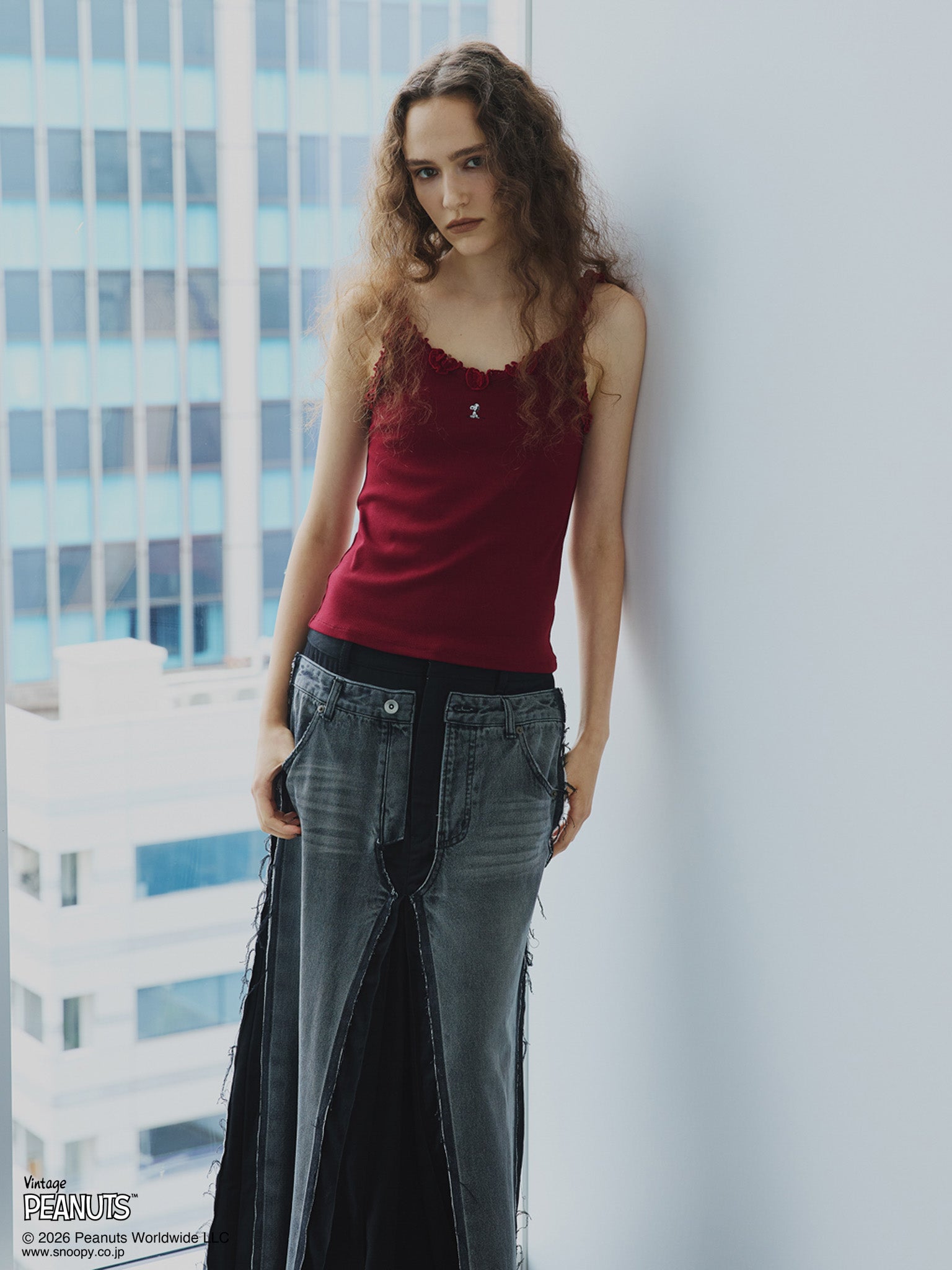 VINTAGE PEANUTS TWIST FRILL RIB CUT CAMI