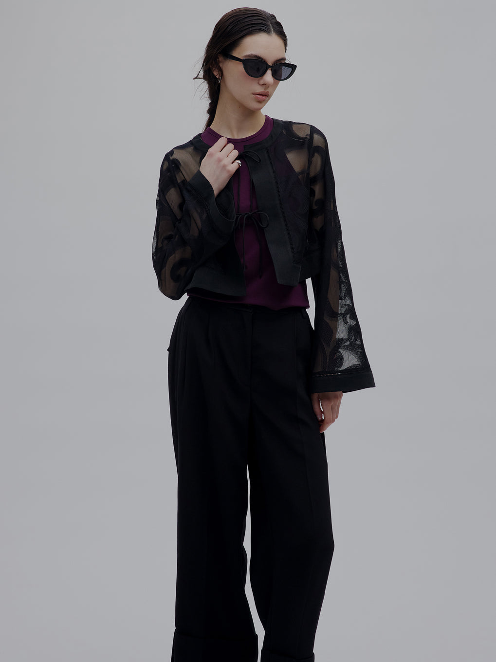 MEDI SHEER DAMASK JACQUARD BLOUSE