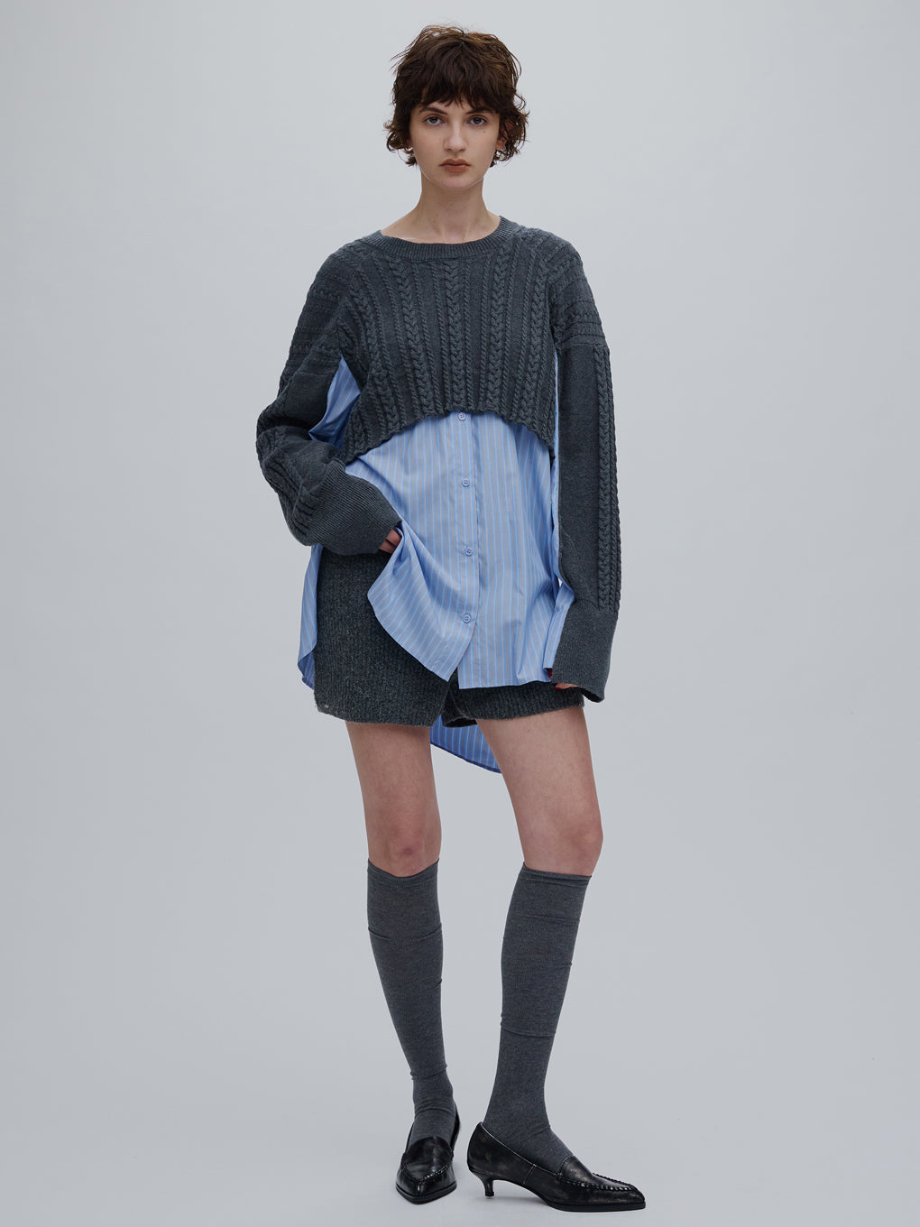 CABLE KNIT DOCKING SHIRT TOP