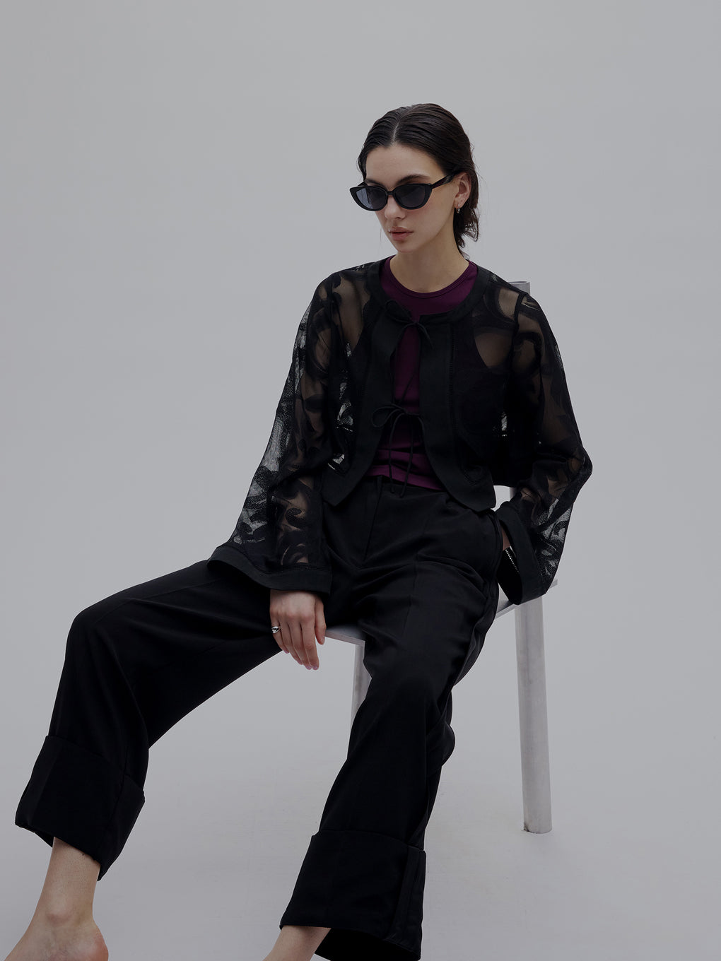 MEDI SHEER DAMASK JACQUARD BLOUSE