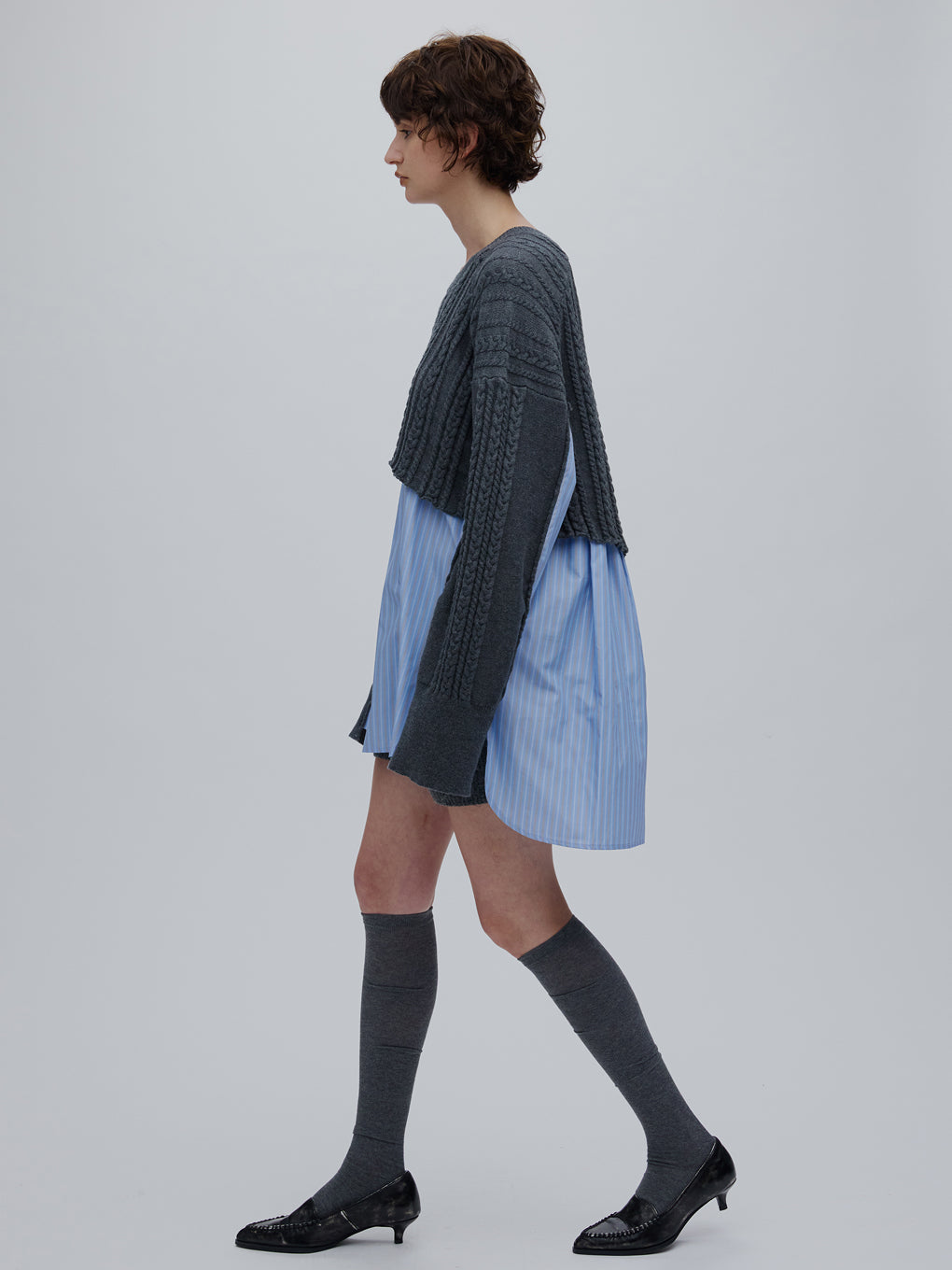 CABLE KNIT DOCKING SHIRT TOP