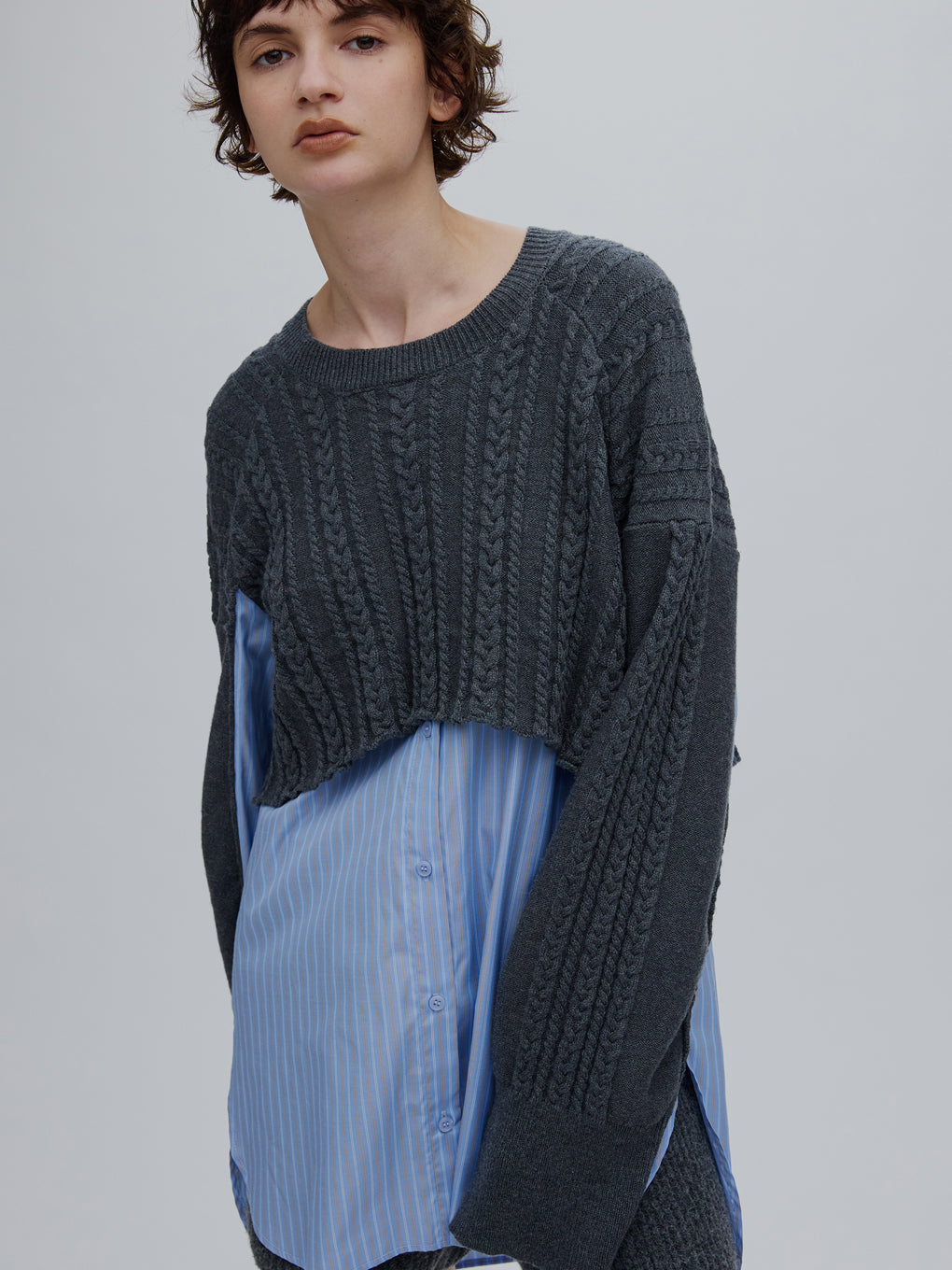 CABLE KNIT DOCKING SHIRT TOP