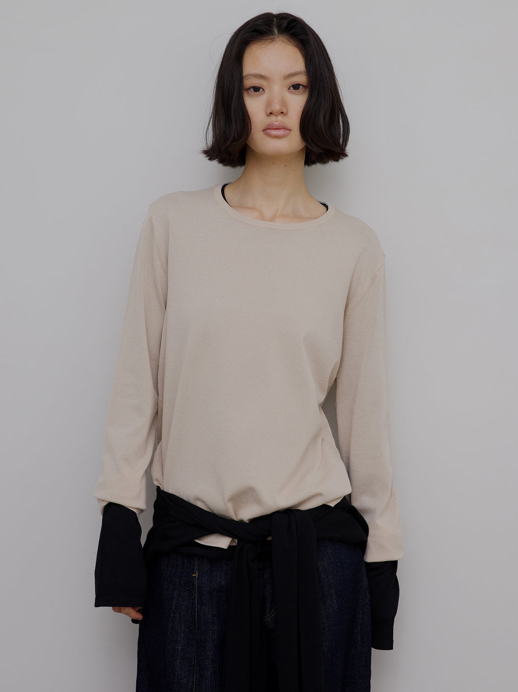 トップス louren basic american sleeve tops LOW BASIC LONG SLEEVE KNIT TOP