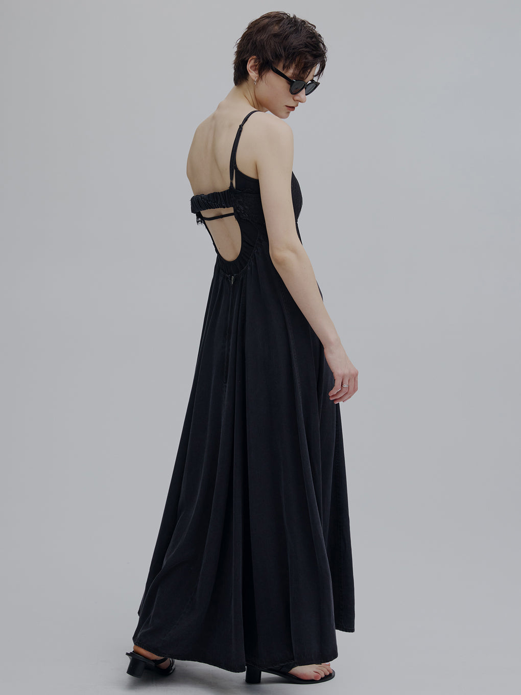ワンピース LACE DOCKING TENCEL DENIM FLARE DRESS LACE DOCKING TENCEL DENIM FLARE DRESS