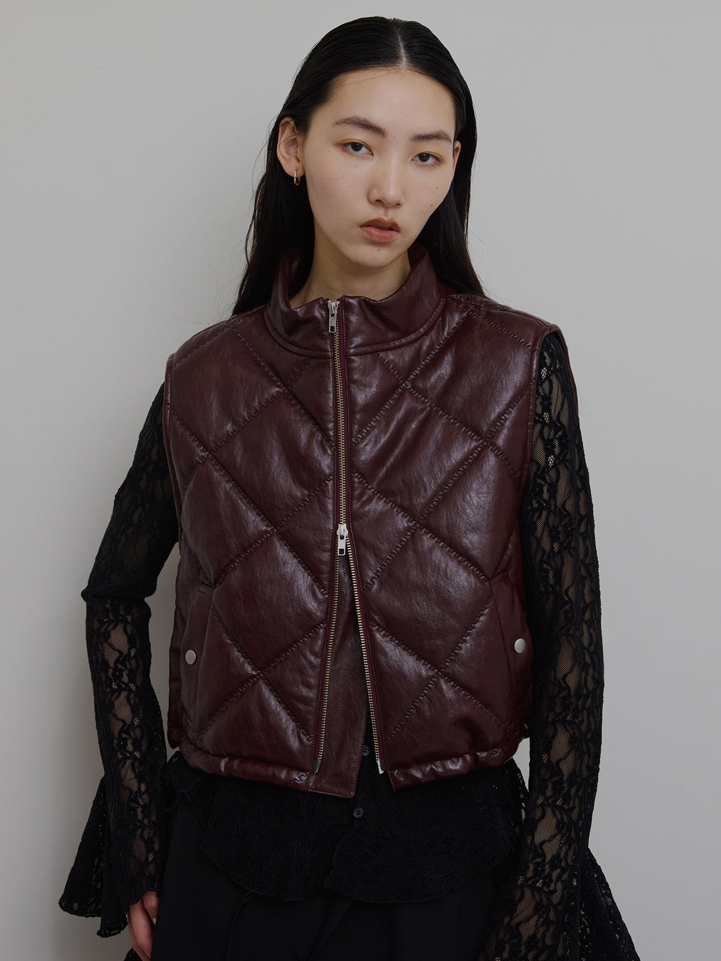 SYNTHETIC LEATHER QUILTING MINI VEST