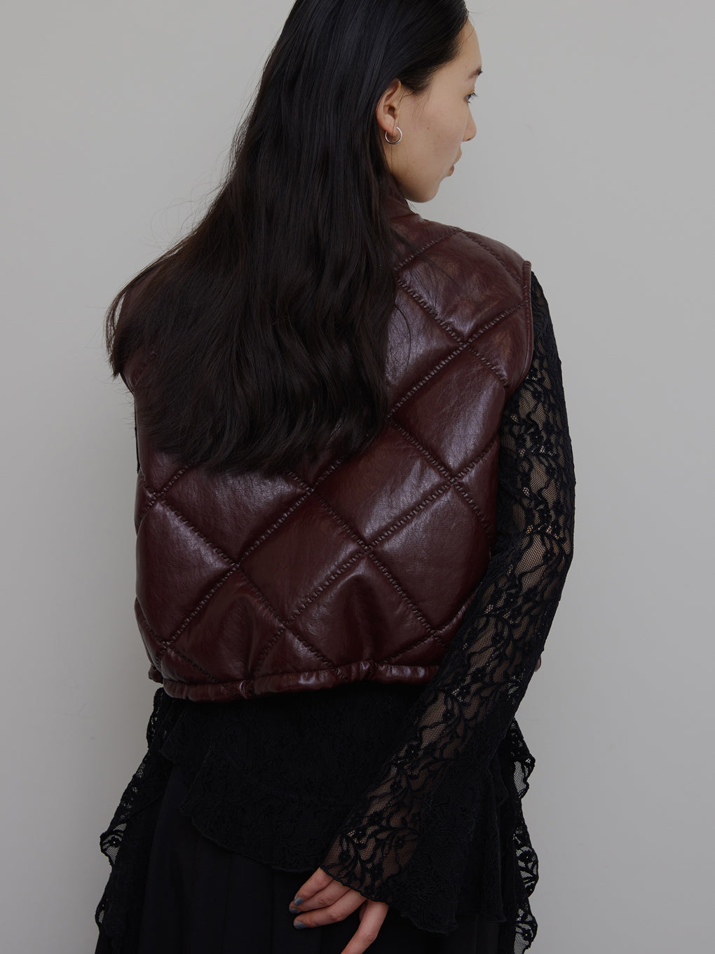 SYNTHETIC LEATHER QUILTING MINI VEST