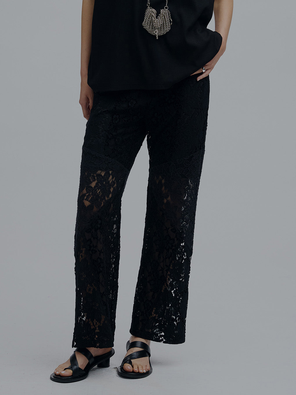 MEDI TEXTURE MIX LACE SEMI FLARE PANTS