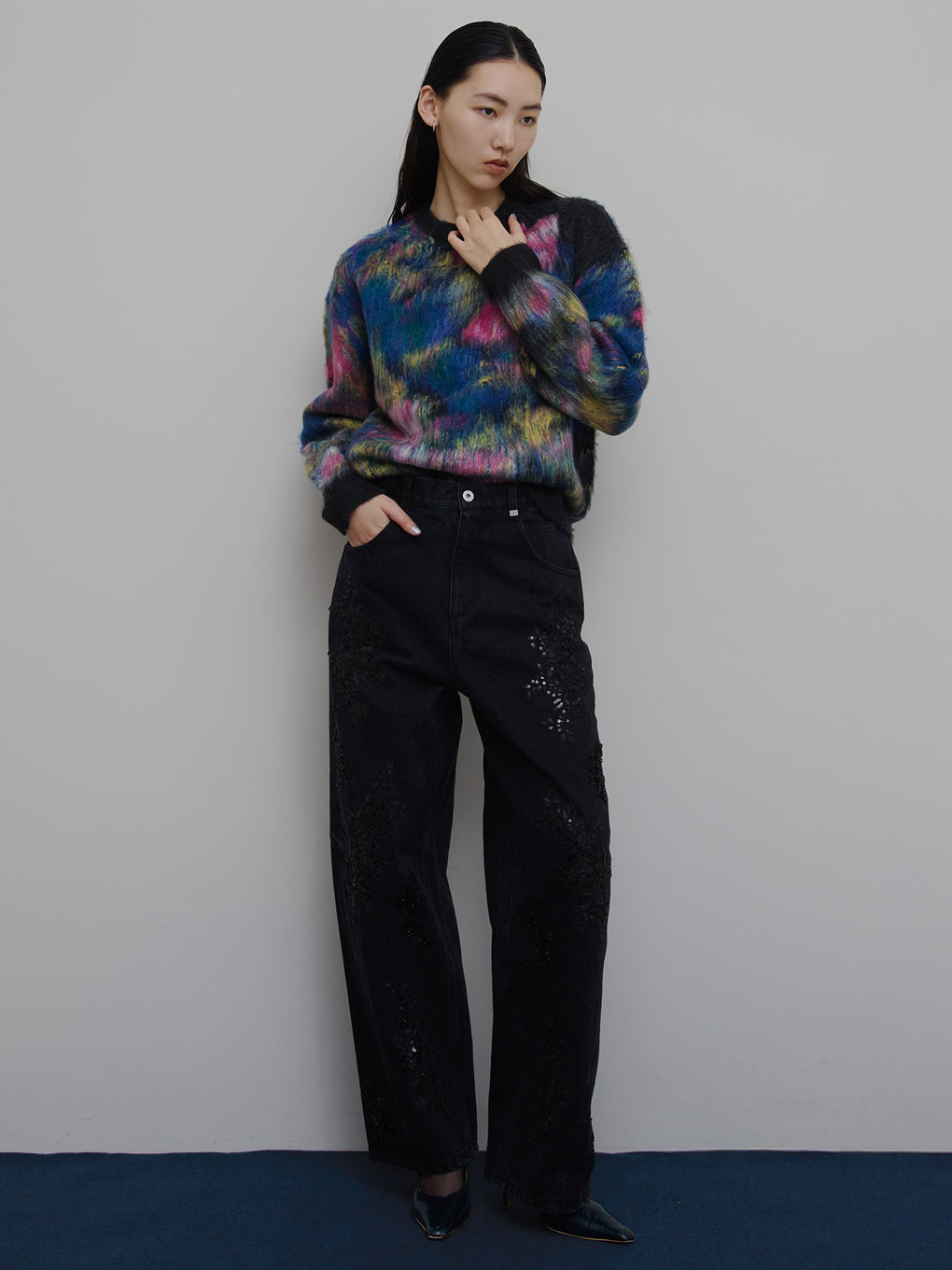 WILTED FLOWER MOHAIR JACQUARD  KNIT TOP