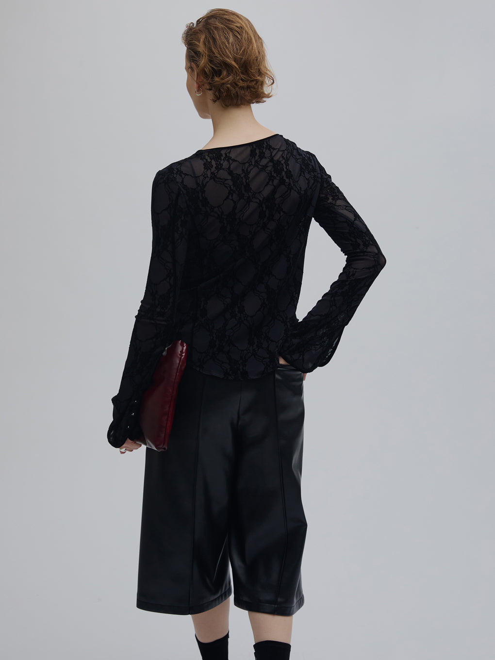SHEER FLOCKY ROUND HEM TOPS