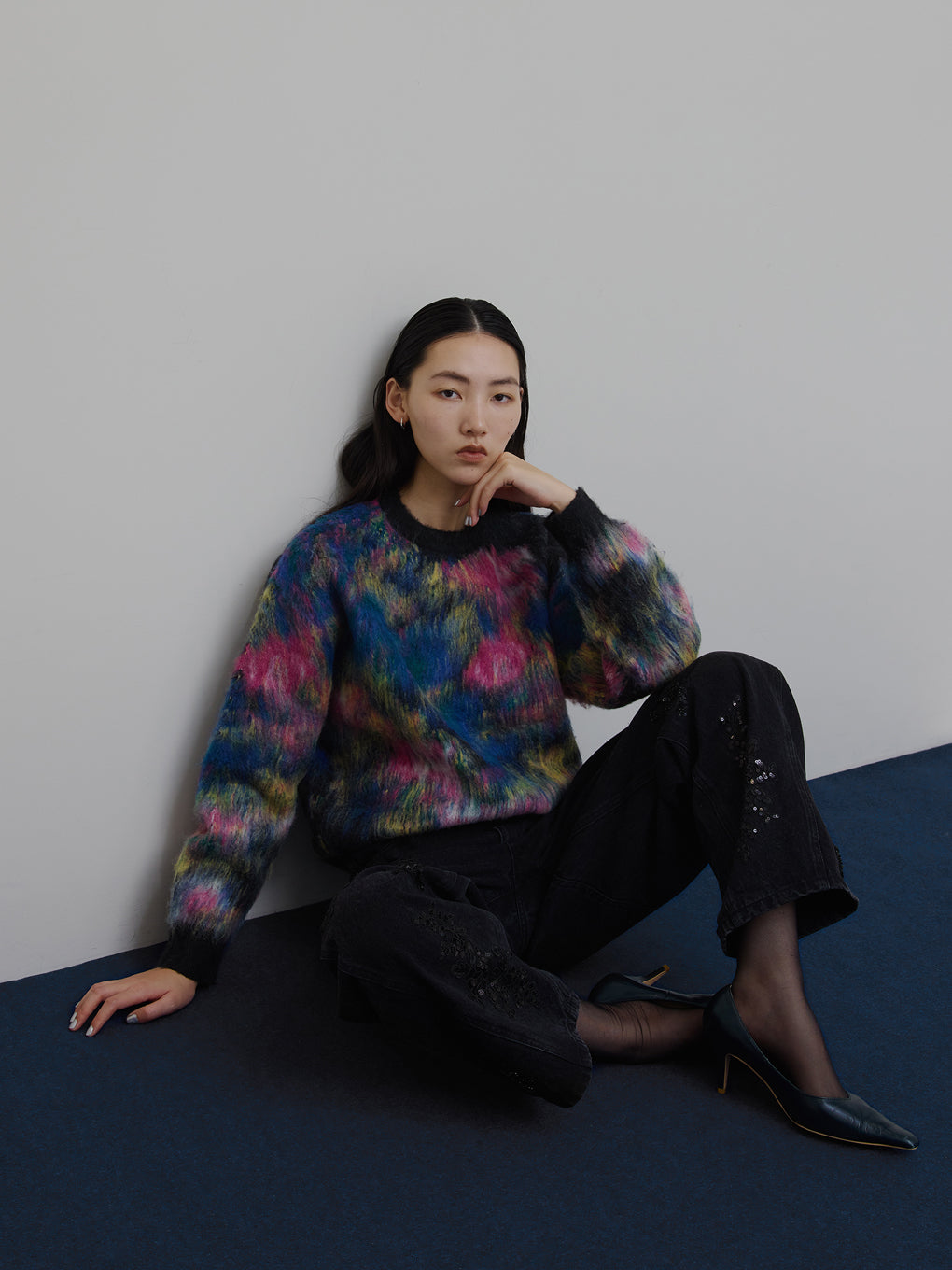 WILTED FLOWER MOHAIR JACQUARD  KNIT TOP