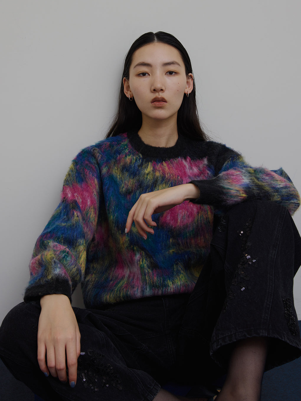 WILTED FLOWER MOHAIR JACQUARD  KNIT TOP