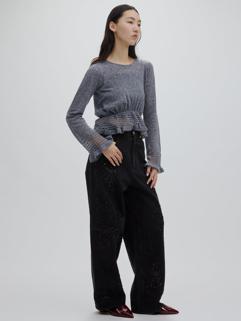 SPANGLE BIJOU EGG DENIM PANTS